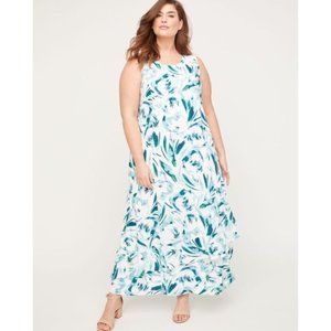 Catherine’s Black Label Floral Rush White & Teal Maxi Dress Size 1X